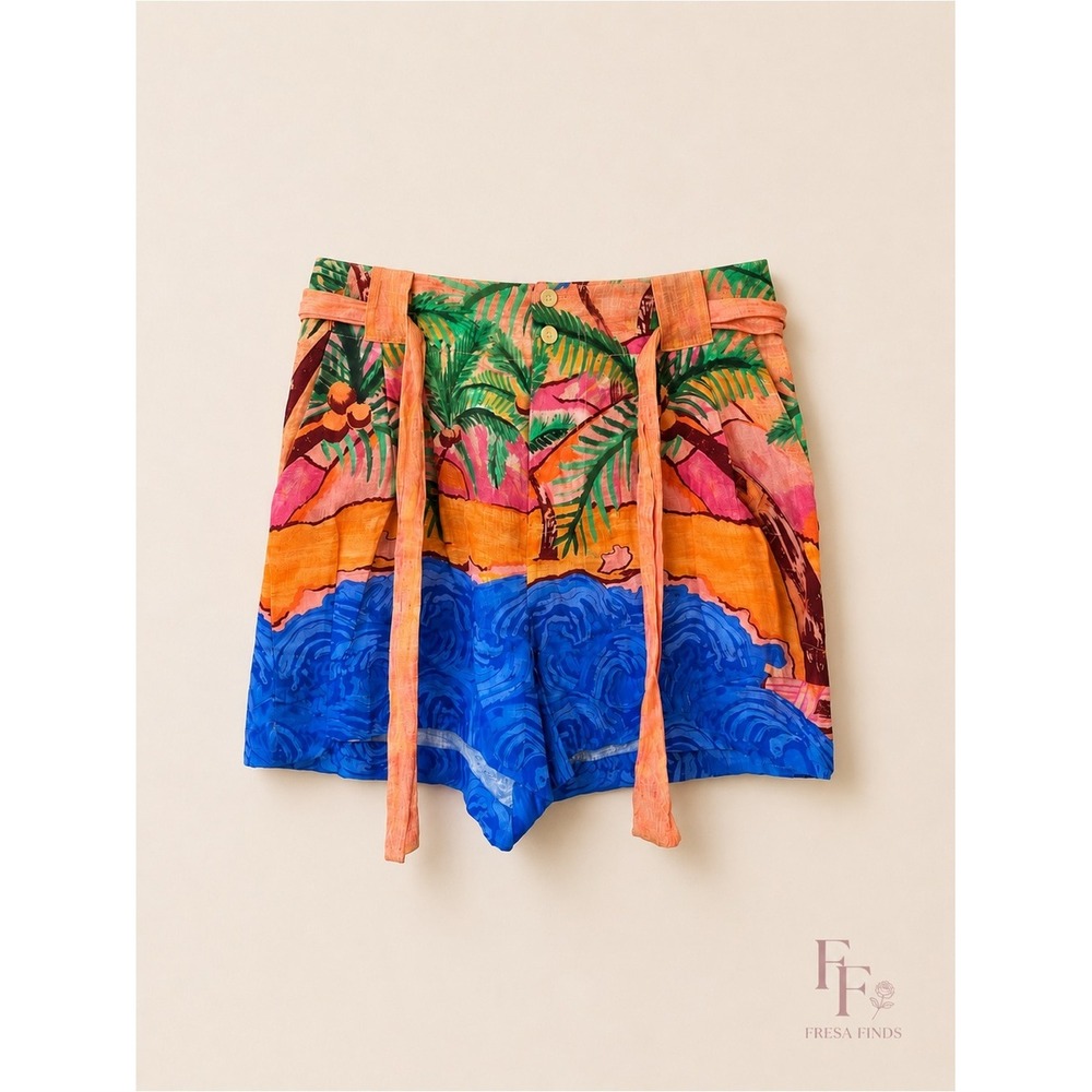 Scotch & Soda Summer Edition Linen Beach Print Belt Shorts Small Tropical Resort - Picture 3 of 13